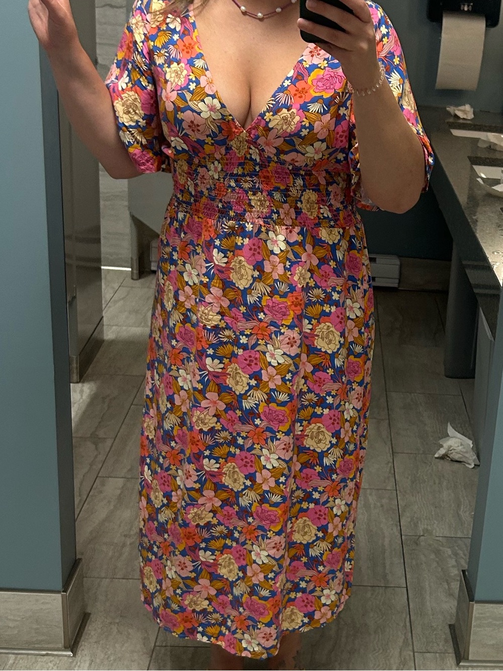 Rip Curl 70s Floral V-Neck Smocked Waist Women’s Dress